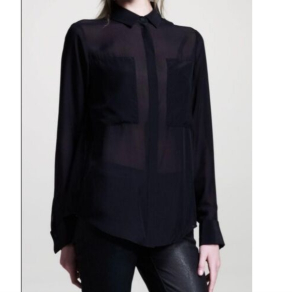 Alexander Wang Silk Combo Blouse Black SZ S - Picture 1 of 10